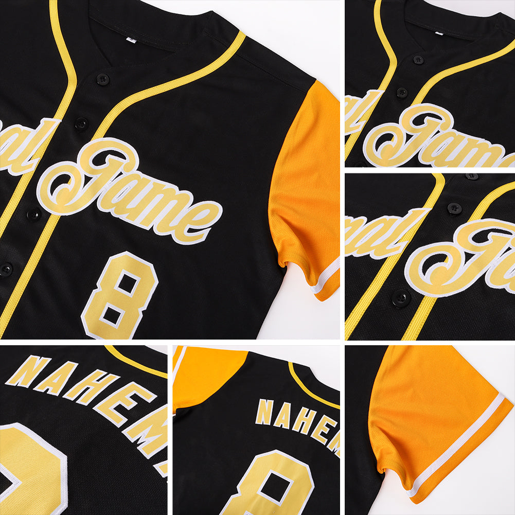 Custom Two Tone Baseball Jersey Black Gold-White Authentic - FansIdea