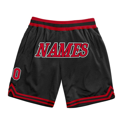 Custom Black Red-White Authentic Throwback Basketball Shorts