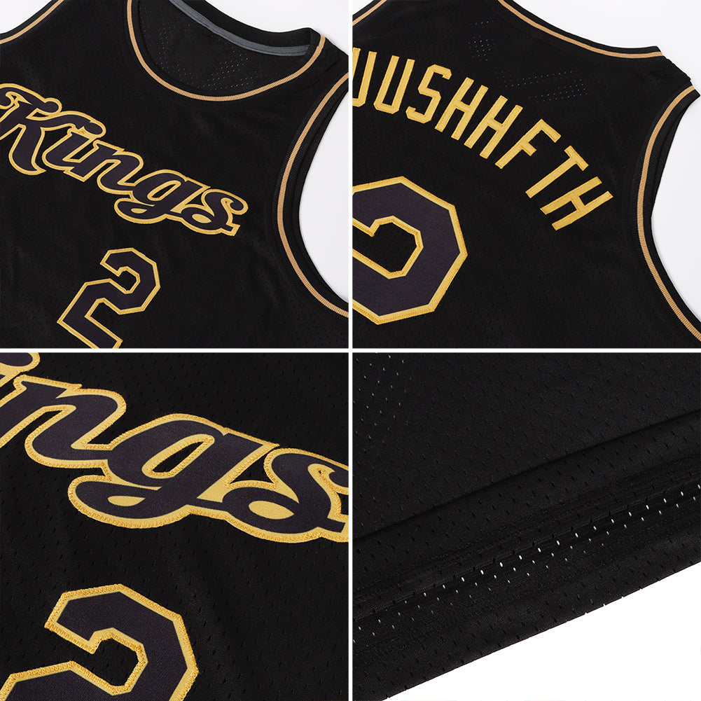 FANSIDEA Custom Silver Gray Gold-Black Authentic Throwback Basketball Jersey Youth Size:S