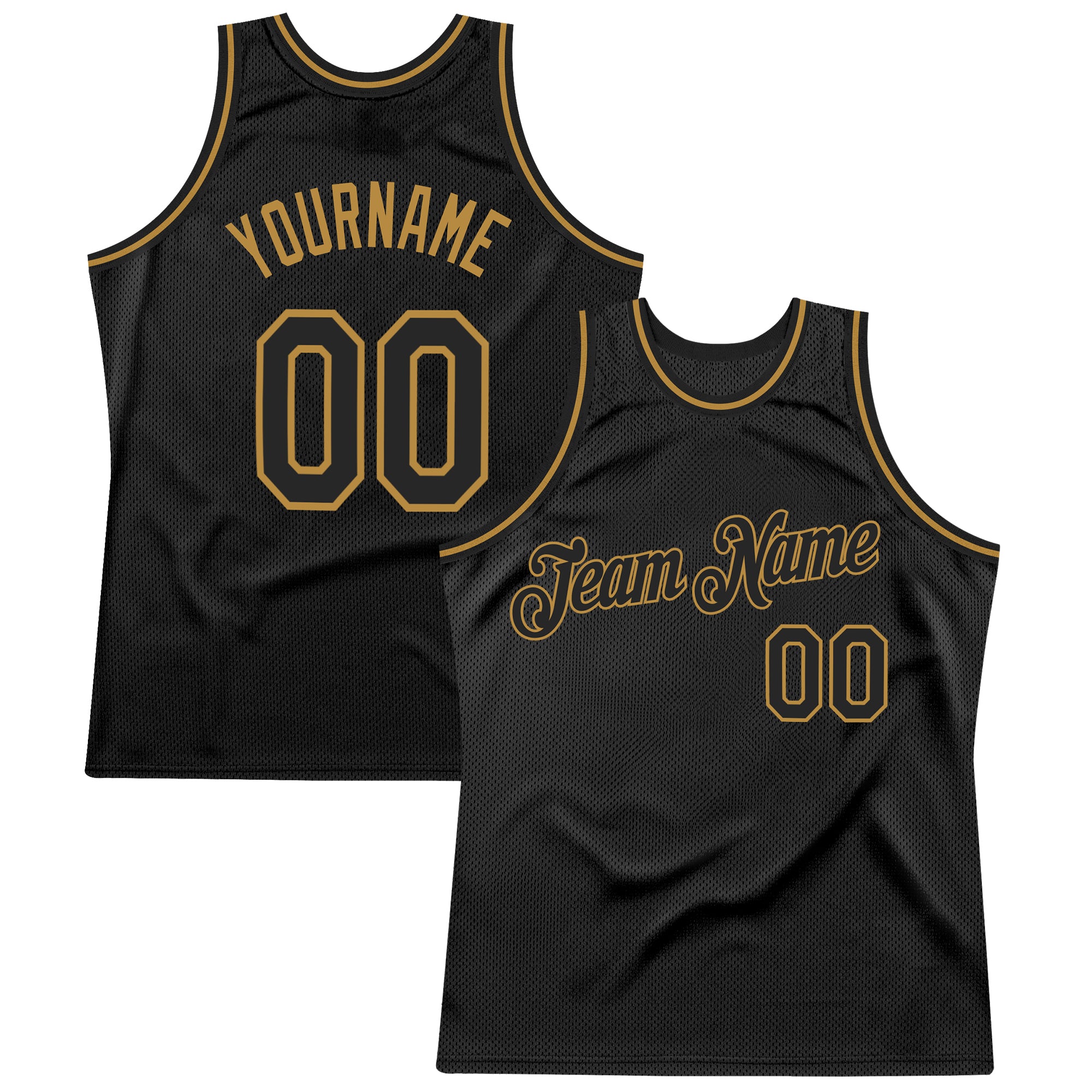 FANSIDEA Custom Black Black-Old Gold Authentic Throwback Basketball Jersey Men's Size:M