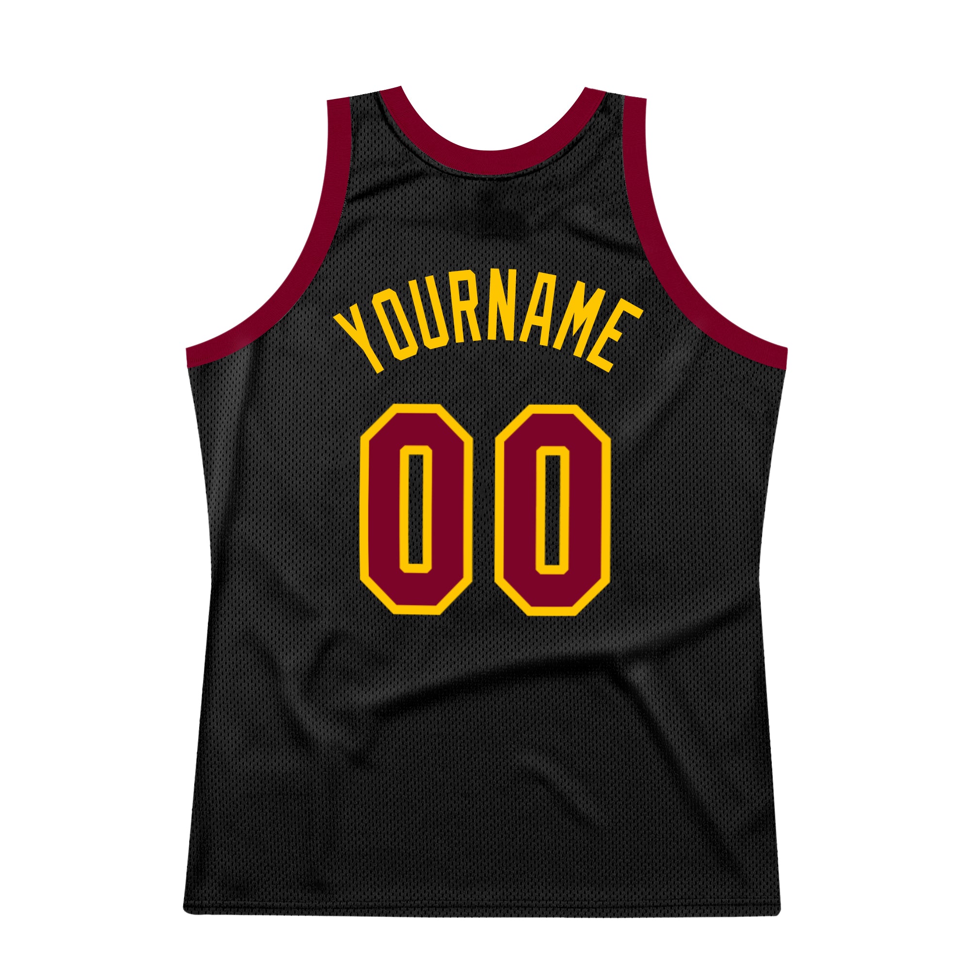 Custom Black Maroon-Gold Authentic Throwback Basketball Jersey