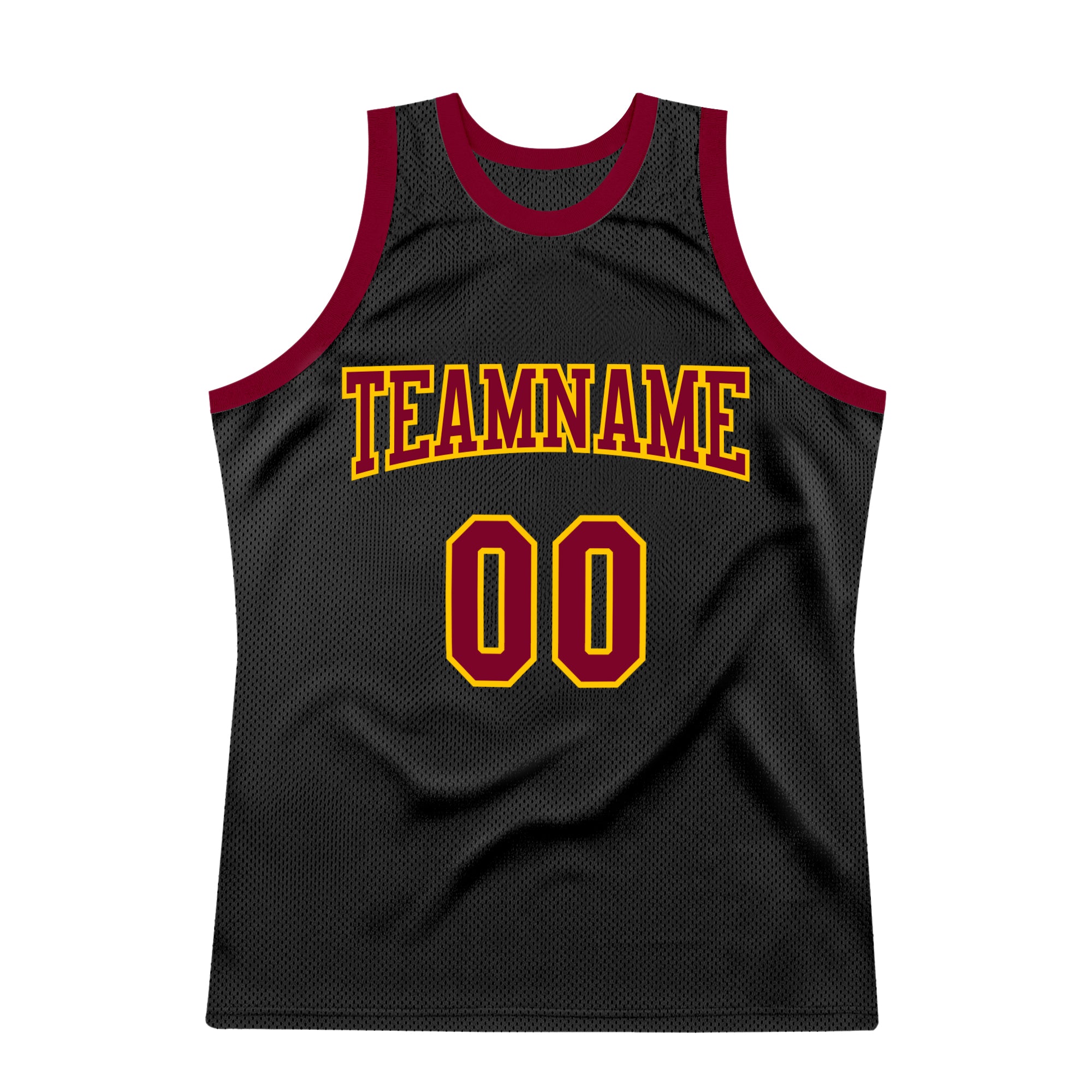 Custom Black Maroon-Gold Authentic Throwback Basketball Jersey