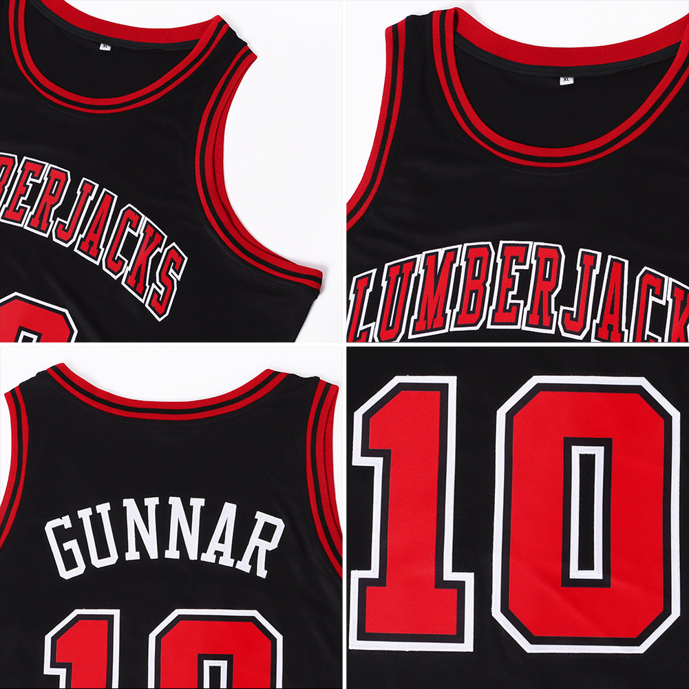 Custom Black Red-White Authentic Throwback Basketball Jersey