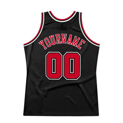 Custom Black Red-White Authentic Throwback Basketball Jersey