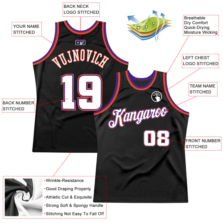 Custom Black White-Purple Authentic Throwback Basketball Jersey