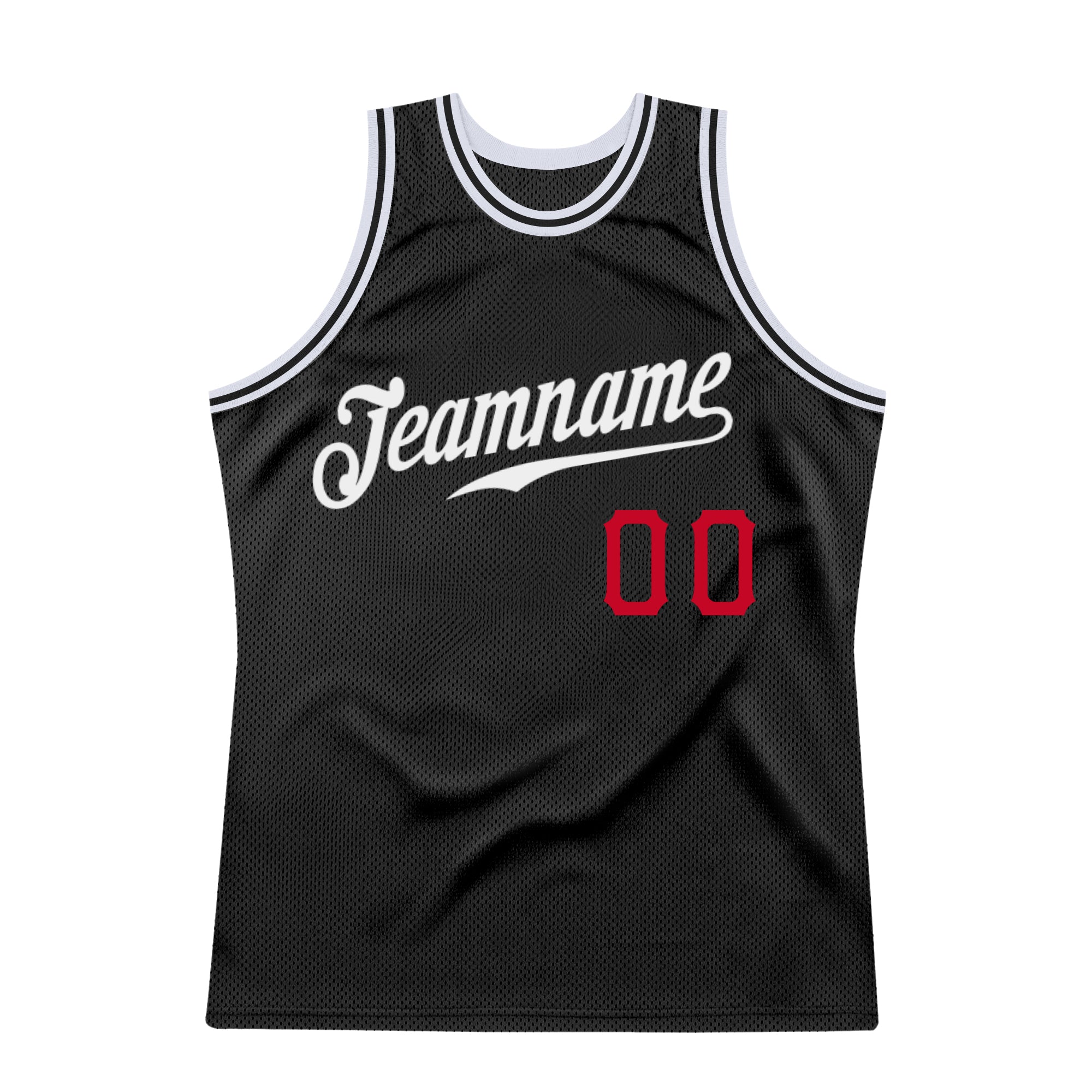 Custom Black White-Red Authentic Throwback Basketball Jersey