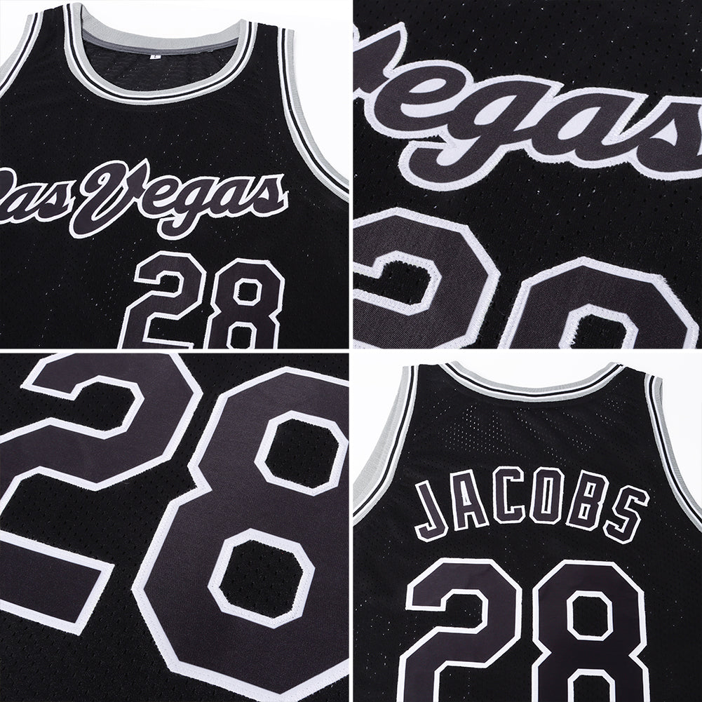 Custom Black Black-Gray Authentic Throwback Basketball Jersey