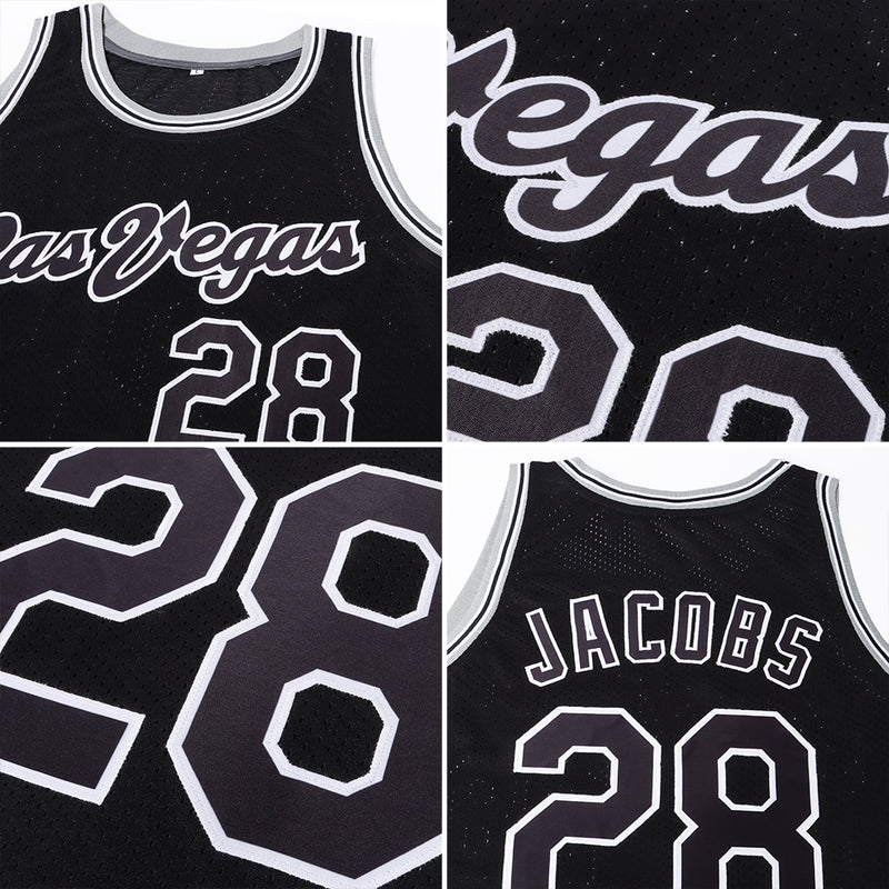 FANSIDEA Custom Silver Gray Dark Gray-Black Authentic Throwback Basketball Jersey Men's Size:XL