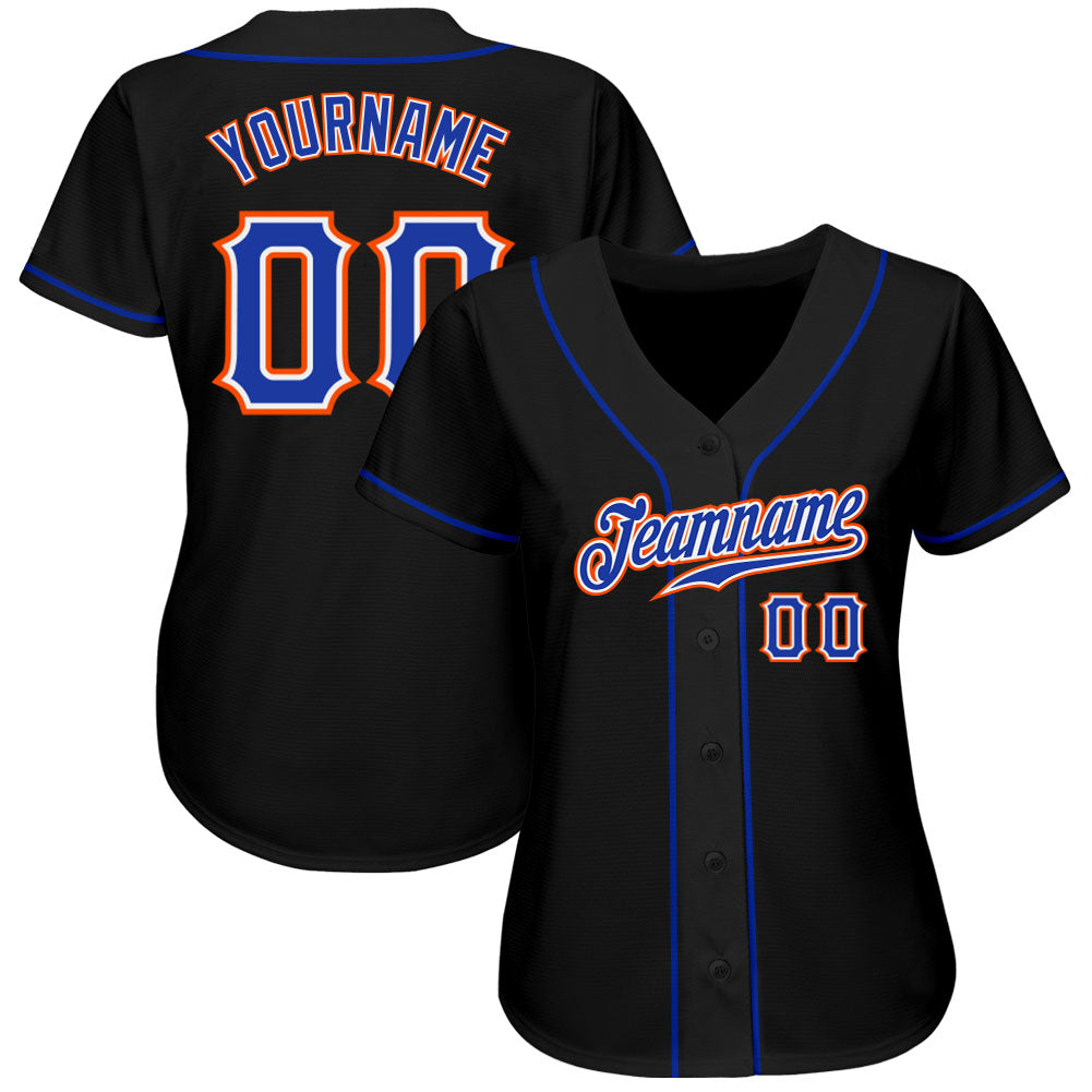 Custom Black Royal-Orange Authentic Baseball Jersey