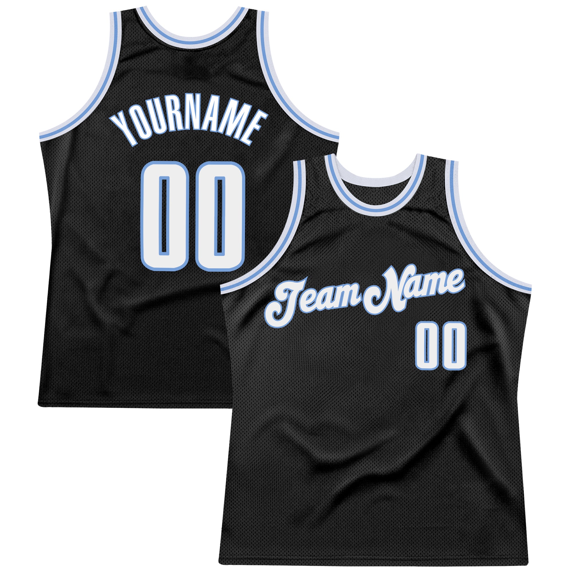 Custom Light Blue Black-White Authentic Throwback Basketball Jersey