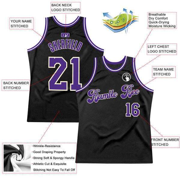 Custom Black Basketball Jersey Purple-Cream Authentic Throwback