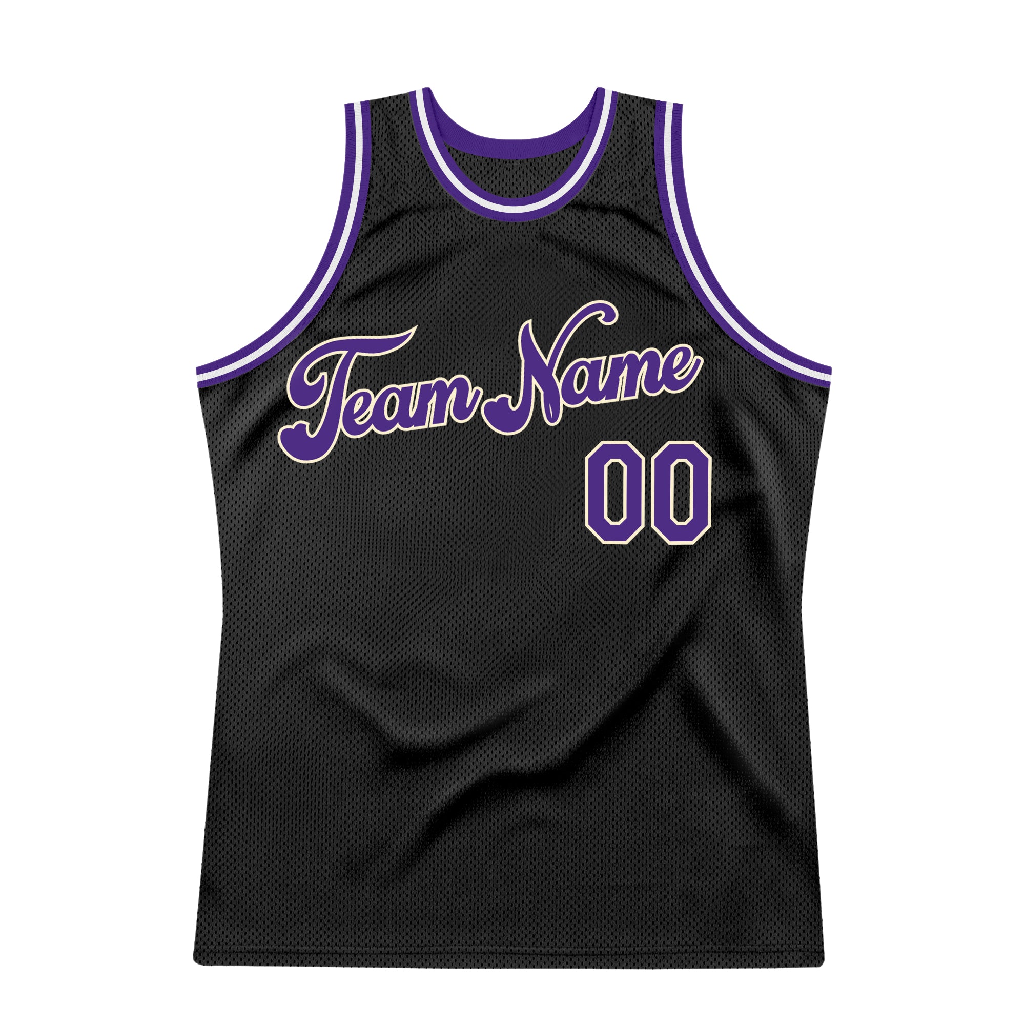 Custom Team Cream Basketball Authentic Black Throwback Jersey Purple