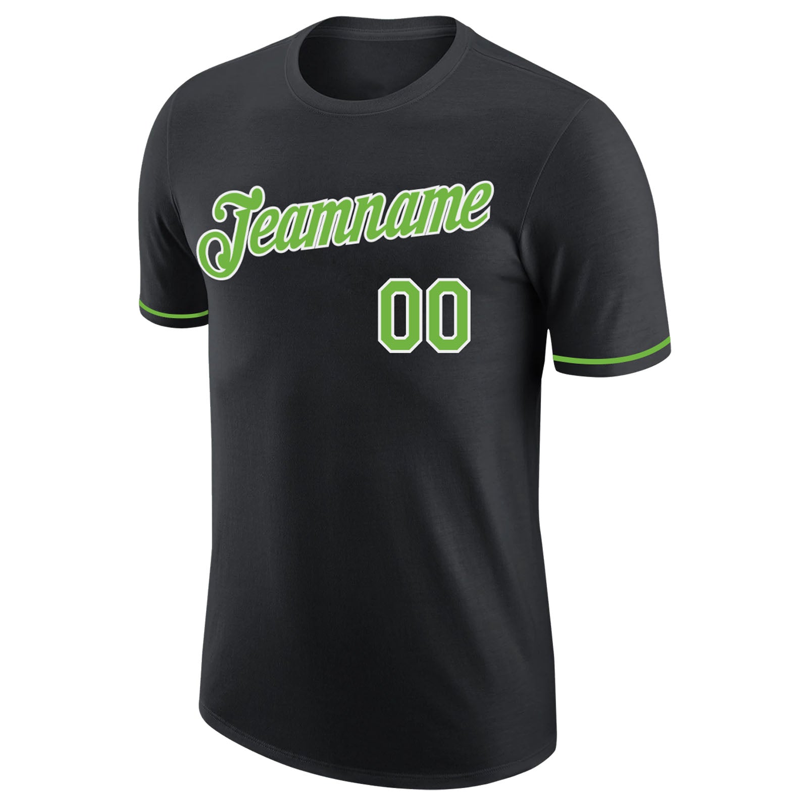 Custom Black Neon Green-White Performance T-Shirt