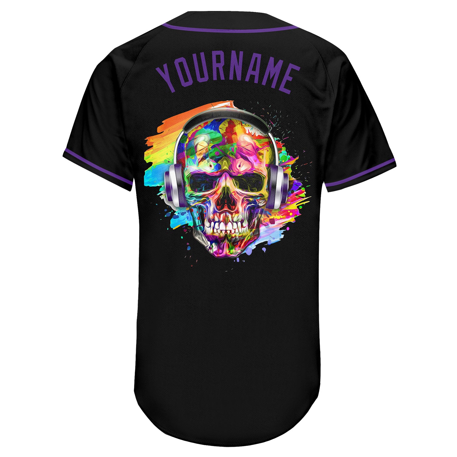 Custom Black Black-Purple Authentic Skull Fashion Baseball Jersey