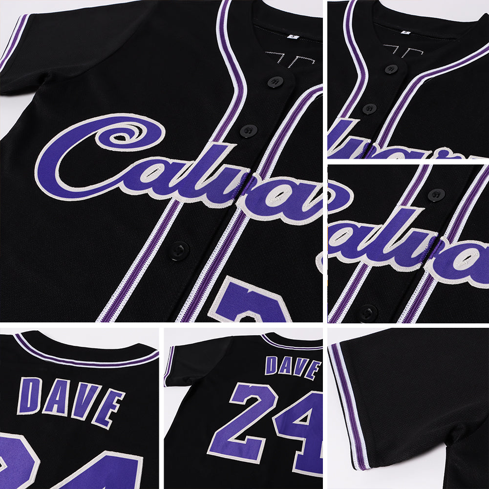 Custom Black Purple-White Authentic Baseball Jersey