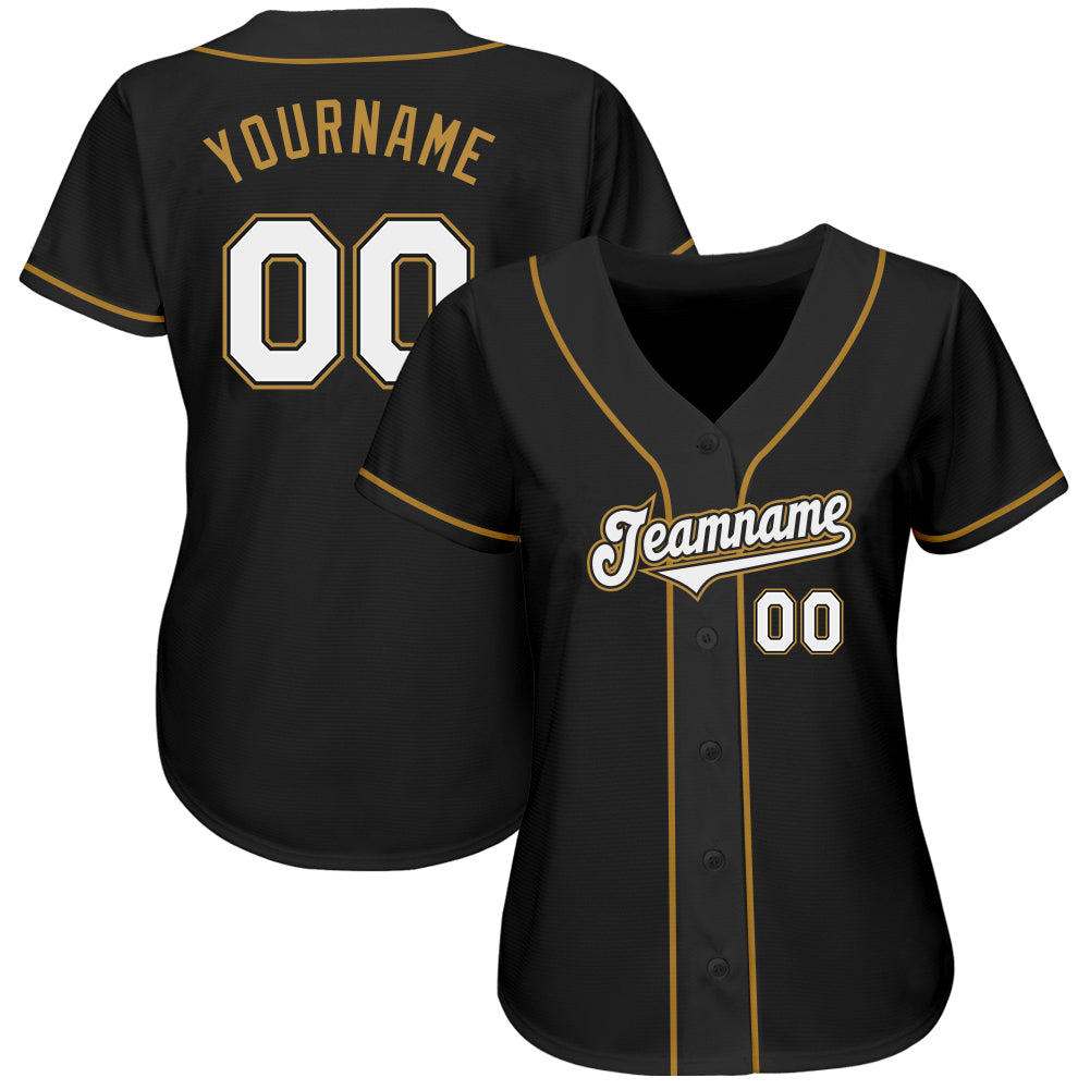 Custom Black White-Old Gold Authentic Baseball Jersey