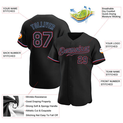 Custom Black Black-Red Authentic Baseball Jersey