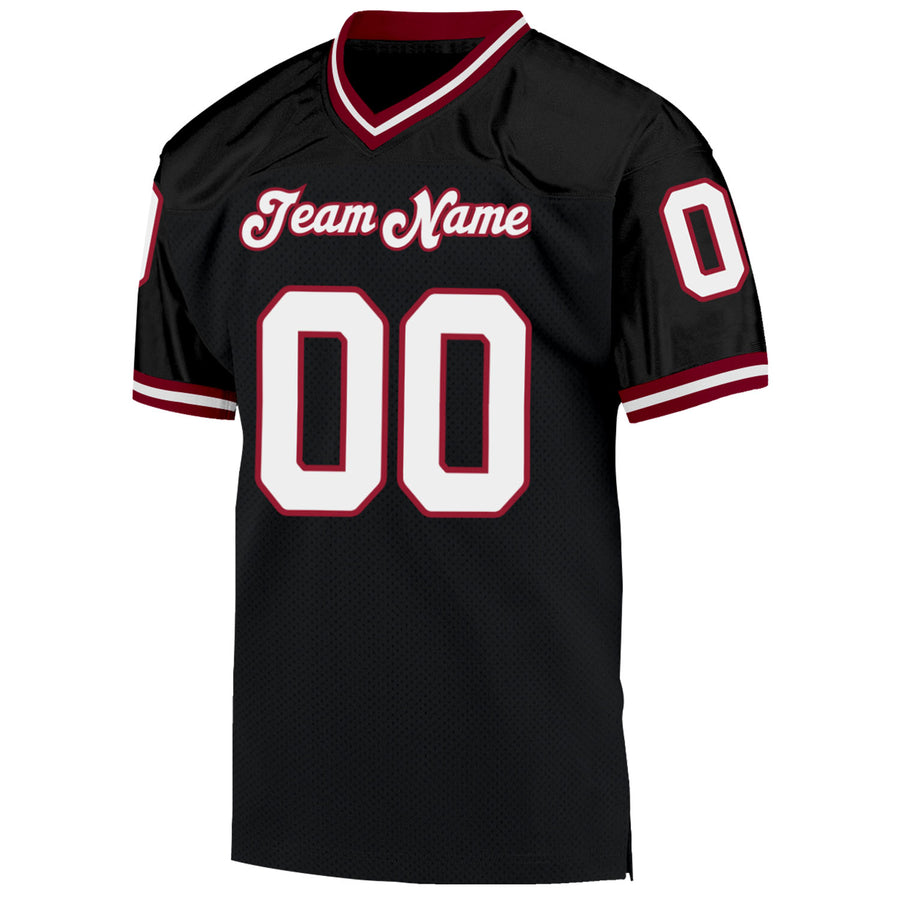 Custom Black White-Cardinal Mesh Authentic Throwback Football Jersey