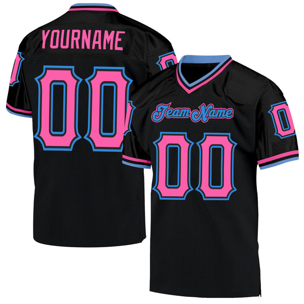 Custom Black Football Jersey Light Blue-Pink Mesh Authentic - FansIdea