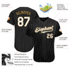 Custom Black White Pinstripe White-Old Gold Authentic Baseball Jersey