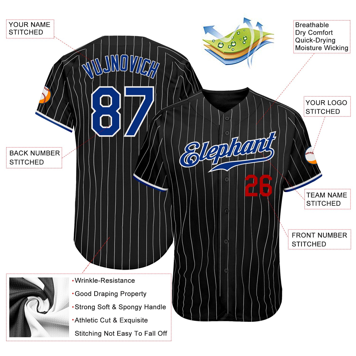 Custom White Royal Pinstripe Royal-Red Authentic Baseball Jersey