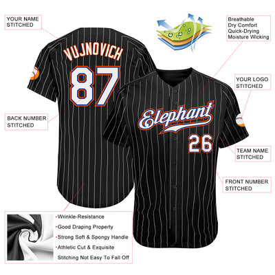 Custom Black White Pinstripe White-Orange Authentic Baseball Jersey