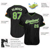 Custom Black White Pinstripe Neon Green-White Authentic Baseball Jersey