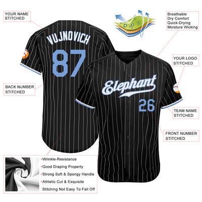 Custom Black White Pinstripe Light Blue-White Authentic Baseball Jersey