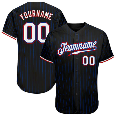 Custom Black Royal Pinstripe White-Red Authentic Baseball Jersey