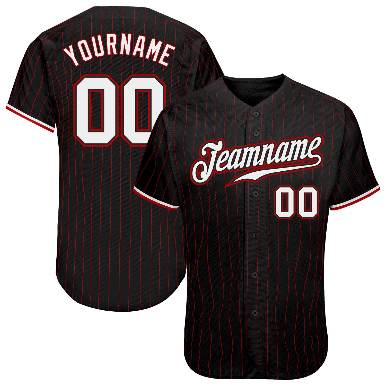 Custom Gray Black Pinstripe Red-Black Authentic Baseball Jersey Discount