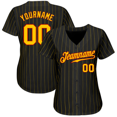 Custom Black Gold Pinstripe Gold-Red Authentic Baseball Jersey