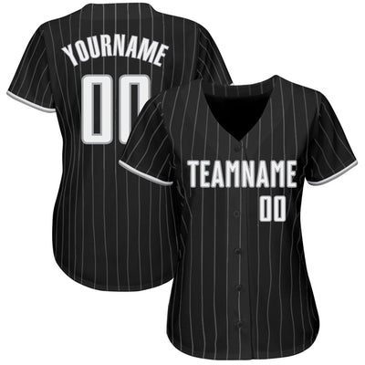 Custom Black Gray Pinstripe White-Gray Authentic Baseball Jersey