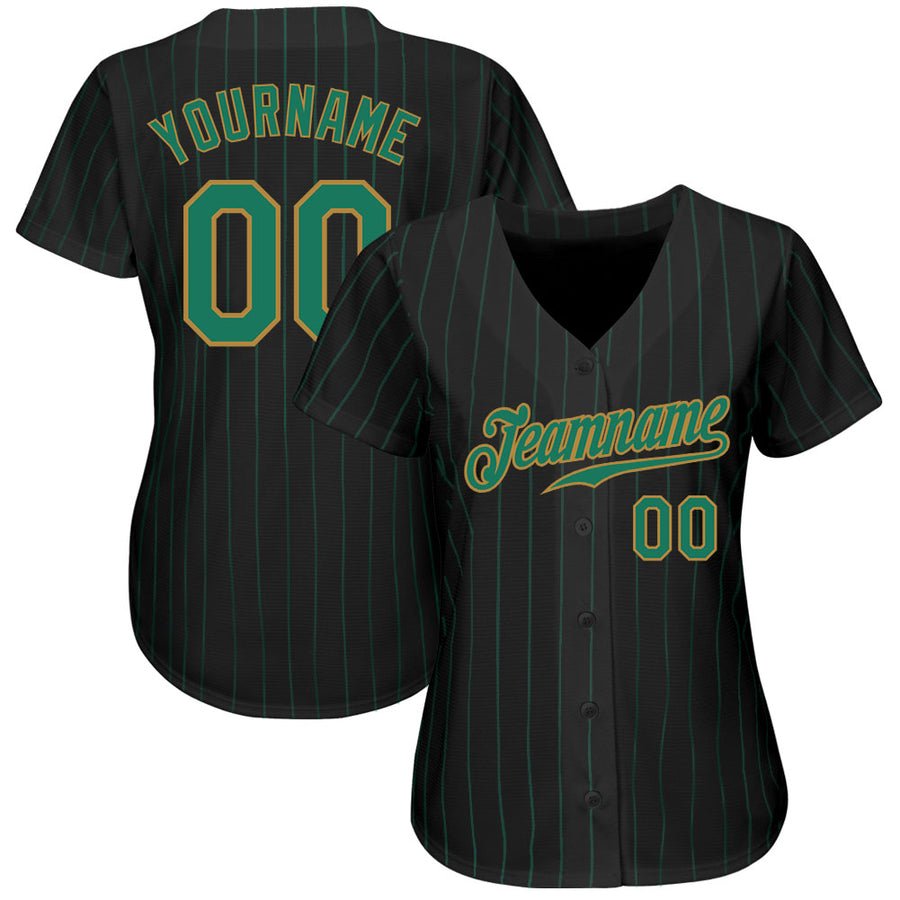 Custom Black Kelly Green Pinstripe Kelly Green-Old Gold Authentic Baseball Jersey