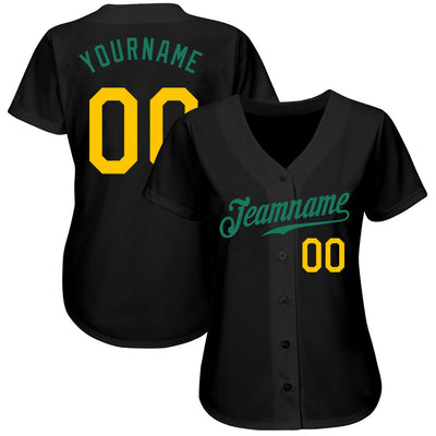 Custom Black Gold-Kelly Green Authentic Baseball Jersey