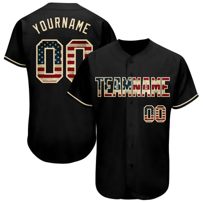 Custom Black Vintage USA Flag-Cream Authentic Baseball Jersey