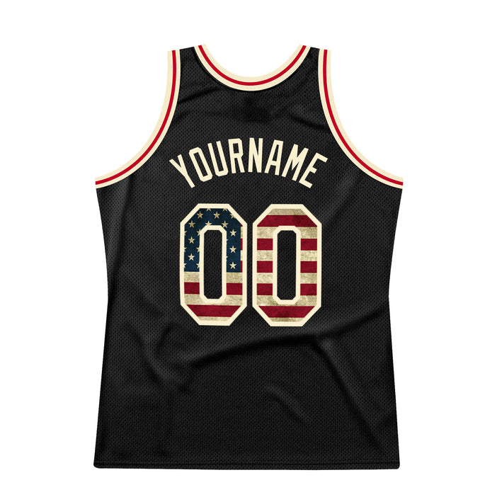 Custom Black Vintage USA Flag-Cream Authentic Throwback Basketball Jersey