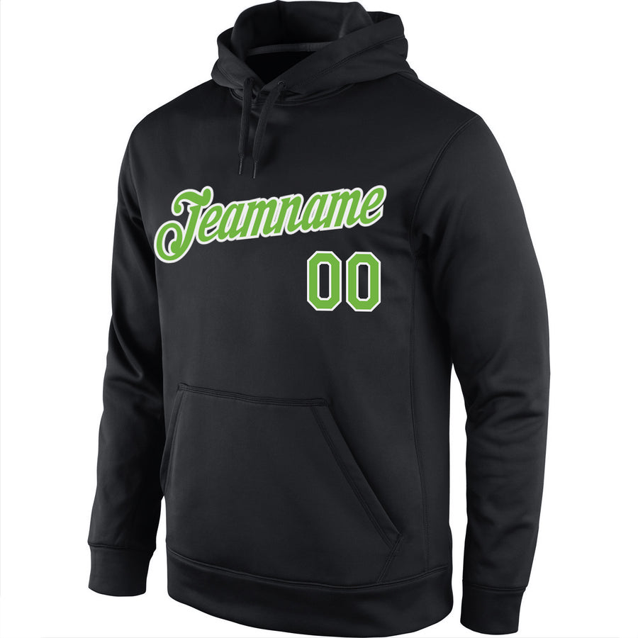 Custom Stitched Black Neon Green-White Sports Pullover Sweatshirt Hoodie