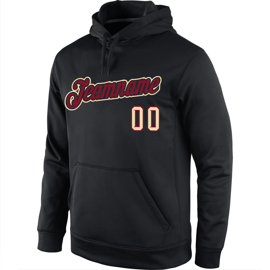 Custom Stitched Black Crimson-Cream Sports Pullover Sweatshirt Hoodie