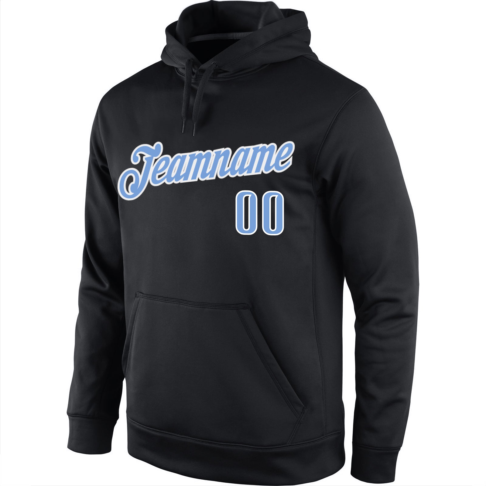 Custom Stitched Black Light Blue-White Sports Pullover Sweatshirt Hoodie