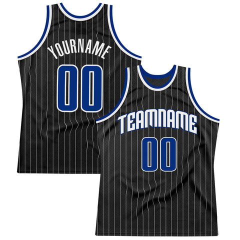 Custom Pinstripe Basketball Jersey Black White Royal-White Authentic ...