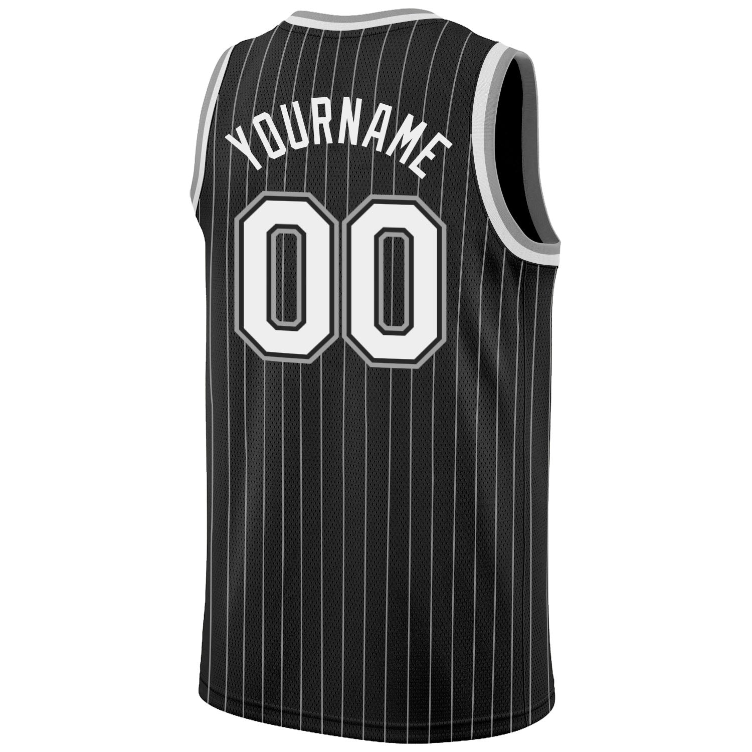 Custom Black White Pinstripe White-Gray Authentic Basketball Jersey