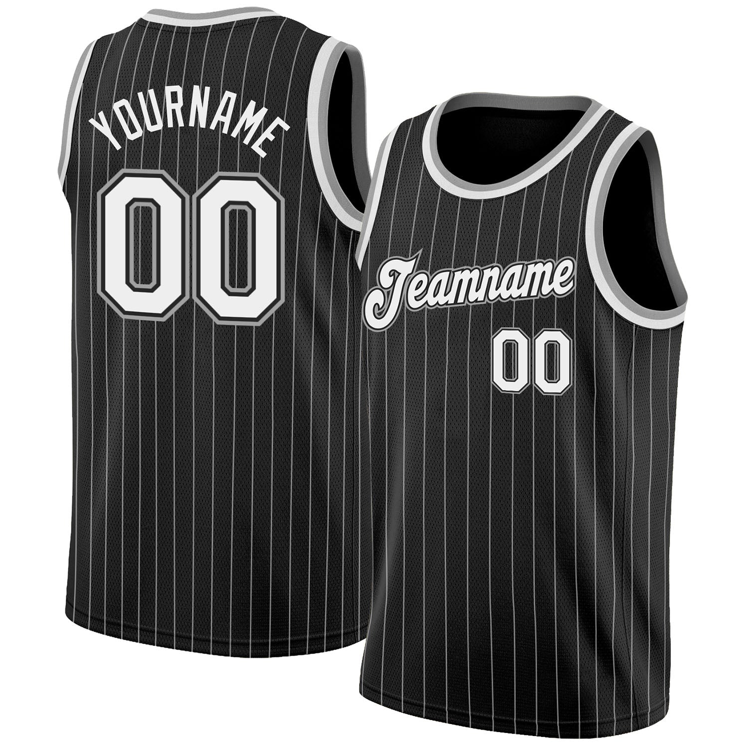 Custom Black White Pinstripe White-Gray Authentic Basketball Jersey