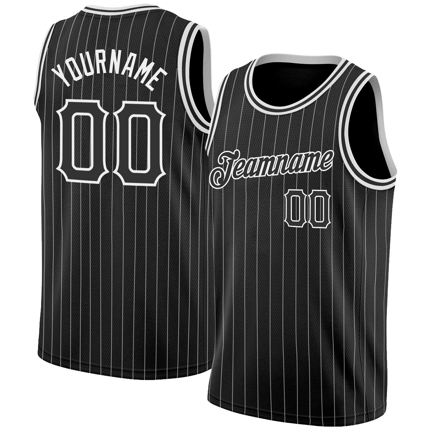 FIITG Custom Basketball Jersey Black White Pinstripe Black-White Authentic Men's Size:3XL