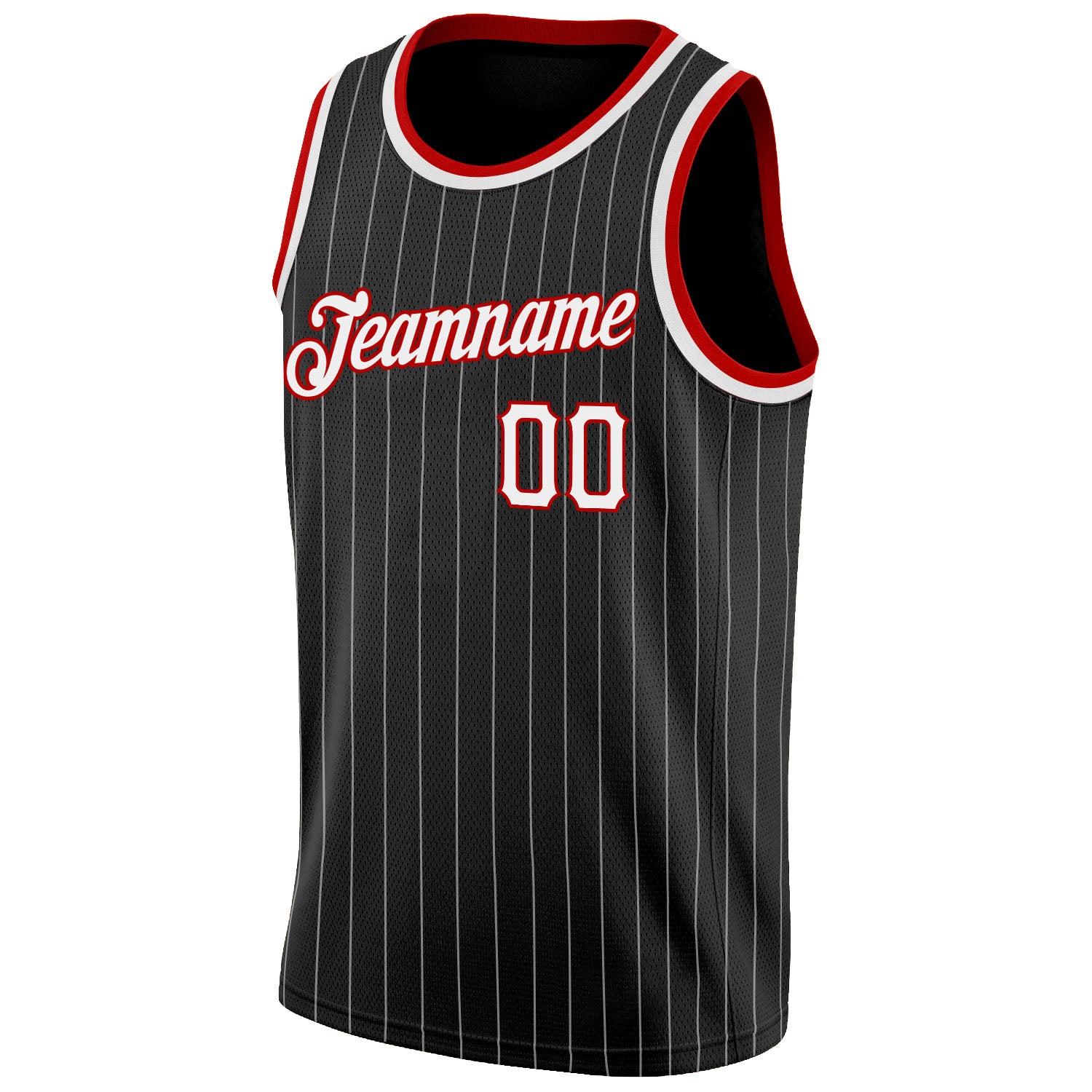 Custom Black White Pinstripe White-Red Authentic Basketball Jersey