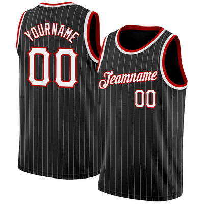 FANSIDEA Custom Red White Pinstripe Black-Old Gold Authentic Basketball Jersey Men's Size:XL