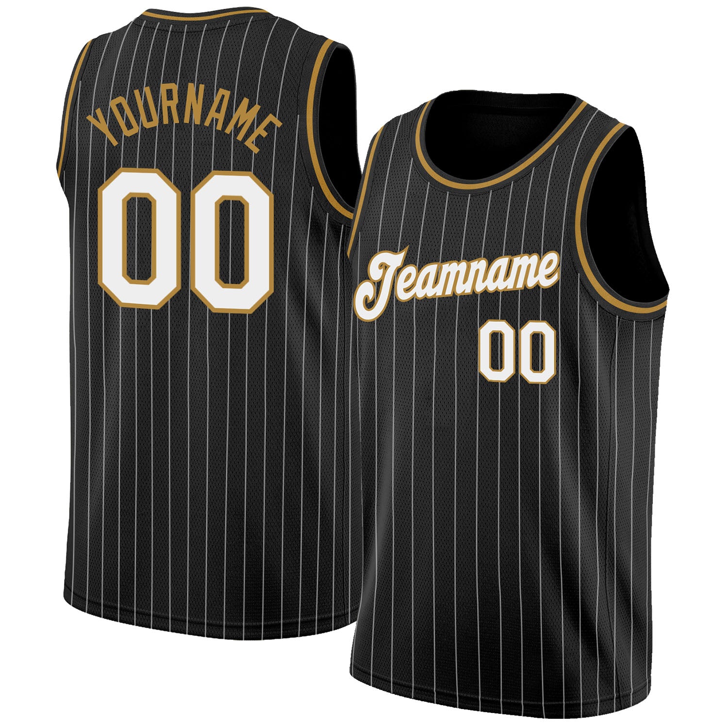 Custom Gray Black Pinstripe Black-Gold Authentic Basketball Jersey Discount
