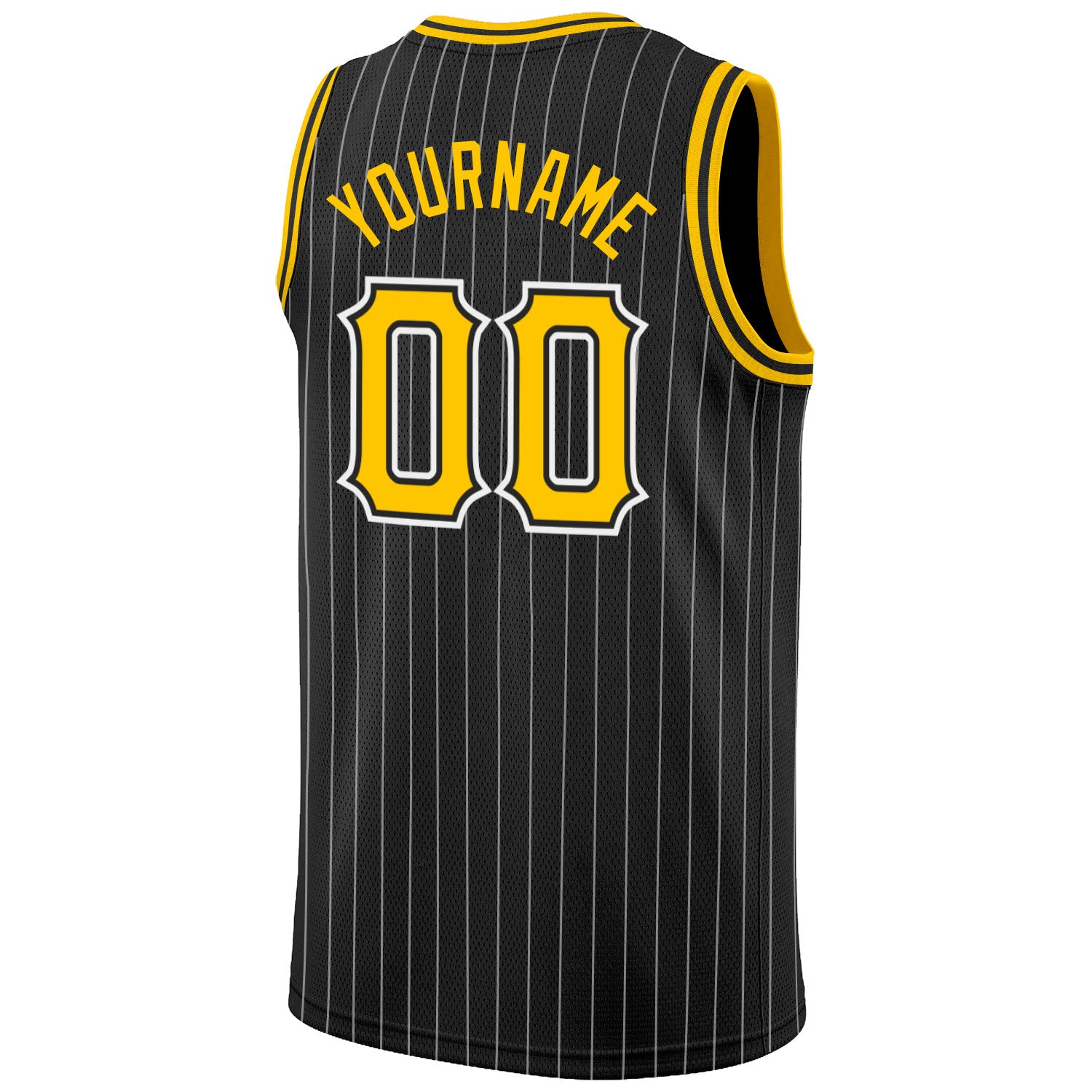 Custom Black White Pinstripe Gold-White Authentic Basketball Jersey