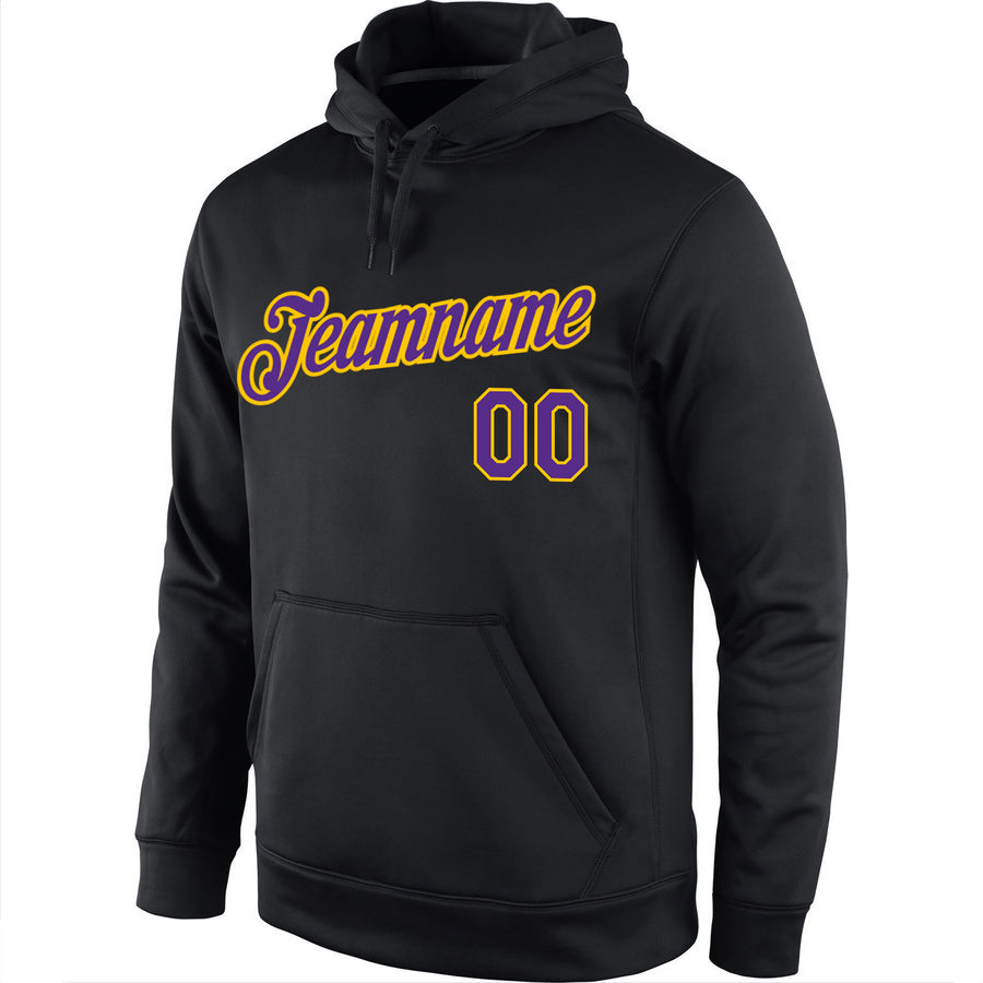 Custom Stitched Black Purple-Gold Sports Pullover Sweatshirt Hoodie