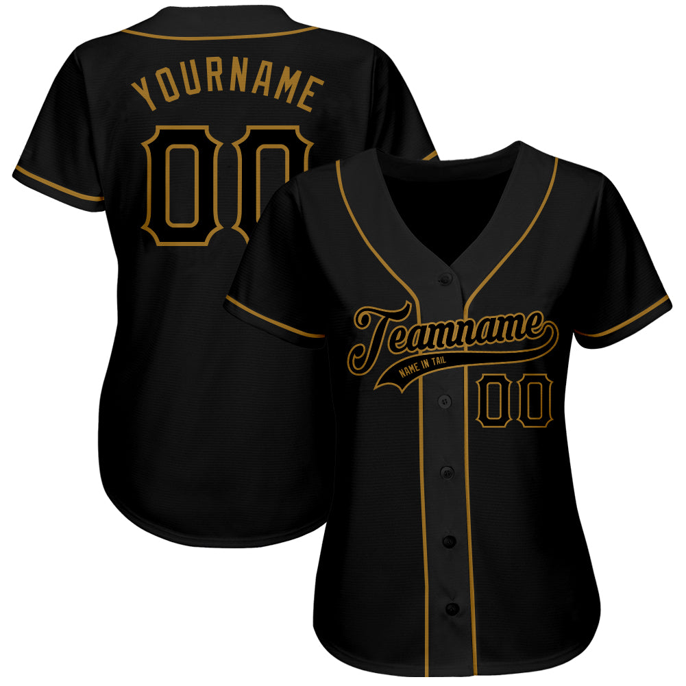 Custom Black Baseball Jersey-Old Gold Authentic - FansIdea