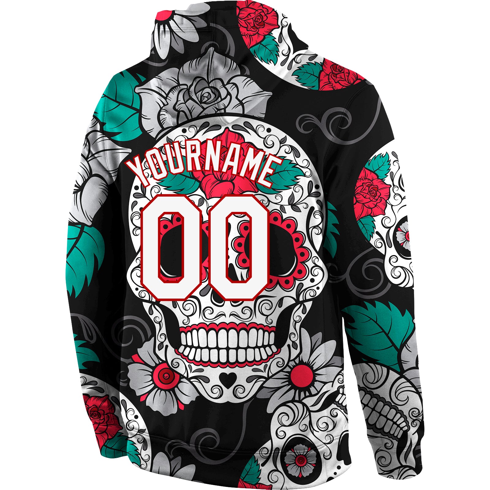 Custom Stitched Black White-Red 3D Skull Fashion Sports Pullover Sweatshirt Hoodie